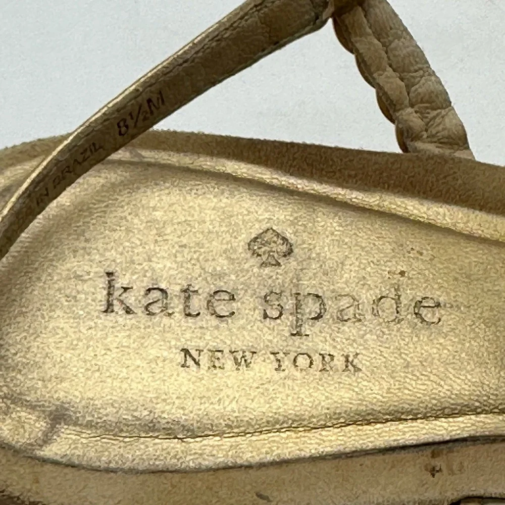 Kate Spade New York Womens Size 8.5M Gold Metallic Braided Strappy Wedge Sandals
